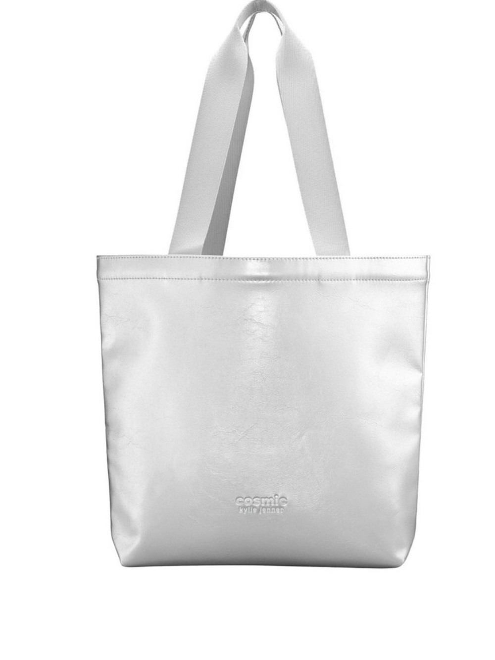 Kylie Cosmetics shimmering Silver faux Leather Tote with Wide Straps